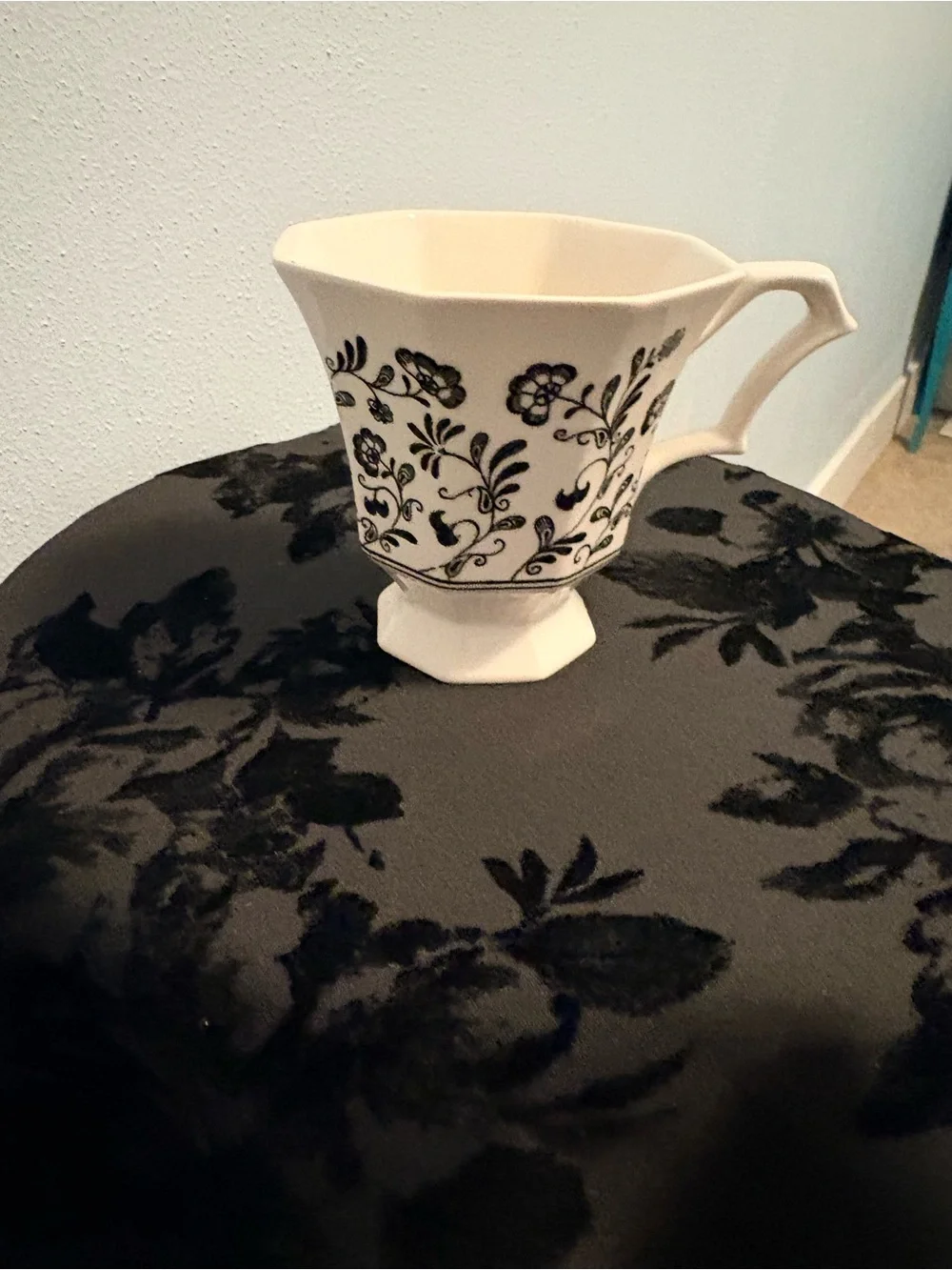 Black & White Floral Teacup with Matching Saucer Set